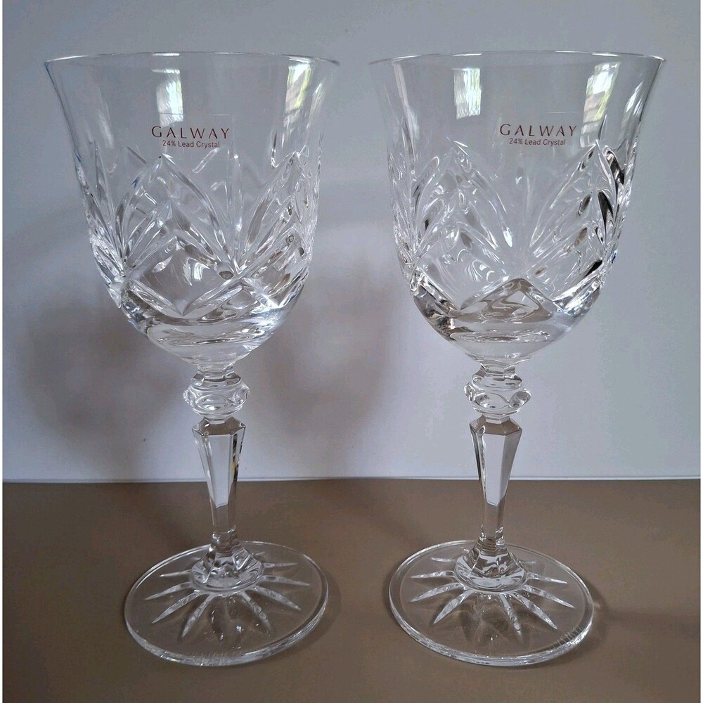 Galway Clifden Red Wine Glass Cut Lead Crystal 6 7/8" 8 Oz Ireland Set Of 2 NWT
